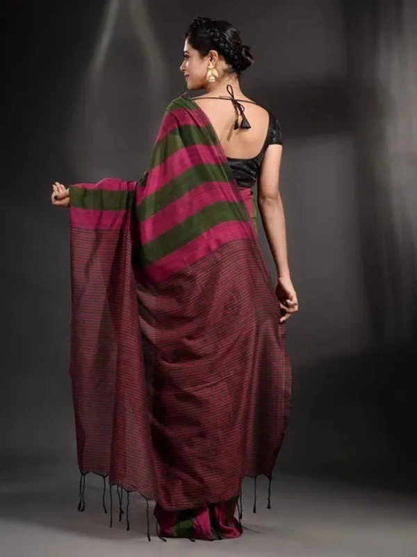 Handloom Multicolored Strips Saree - Cotton, Cotton (CK)