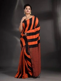 Handloom Multicolored Strips Saree - Cotton, Cotton (CK)