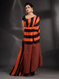 Handloom Multicolored Strips Saree - Cotton, Cotton (CK)