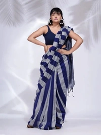 Handloom Multicolored Strips Saree - Cotton, Cotton (CK)