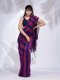 Handloom Multicolored Strips Saree - Cotton, Cotton (CK)