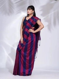 Handloom Multicolored Strips Saree - Cotton, Cotton (CK)