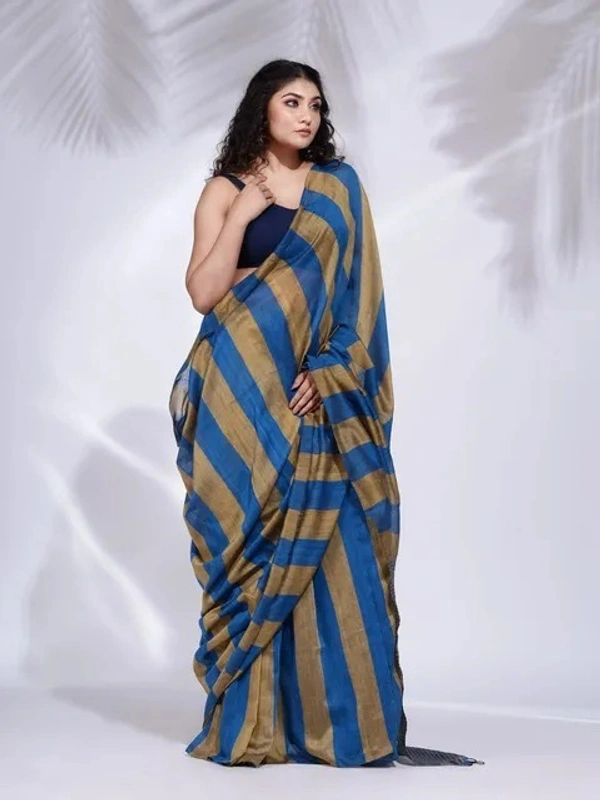 Handloom Multicolored Strips Saree - Cotton, Cotton (CK)