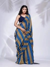 Handloom Multicolored Strips Saree - Cotton, Cotton (CK)
