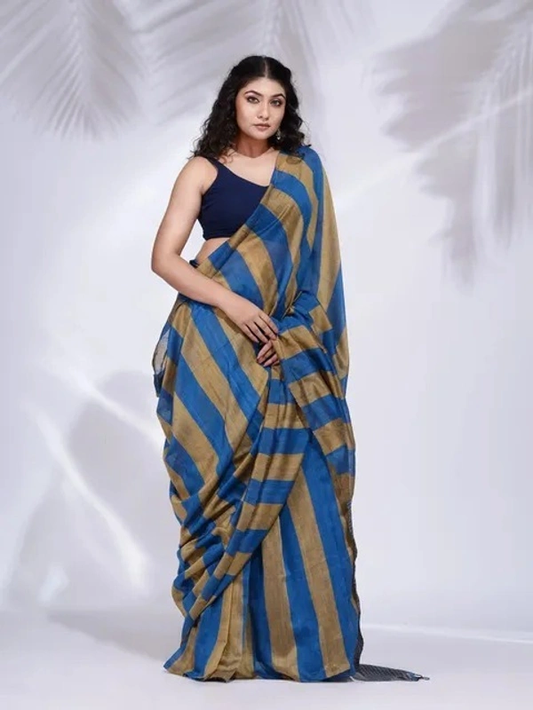 Handloom Multicolored Strips Saree - Cotton, Cotton (CK)