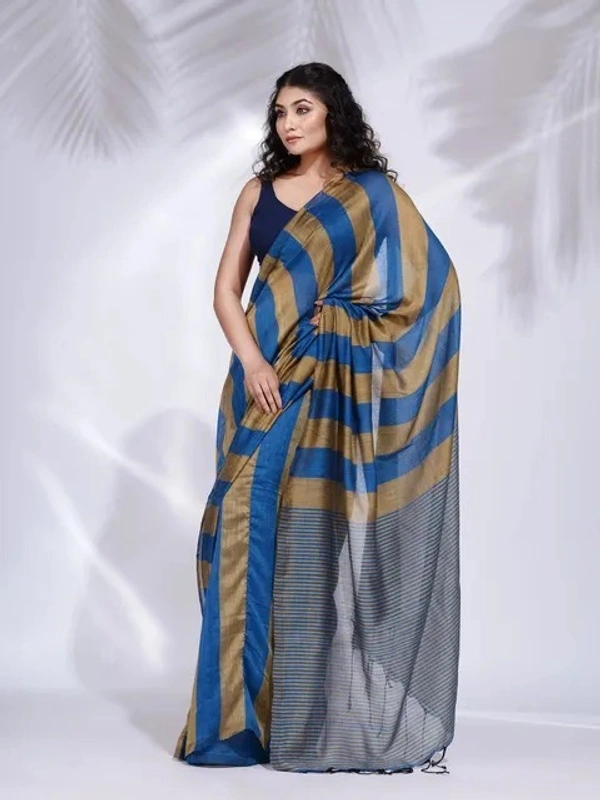 Handloom Multicolored Strips Saree - Cotton, Cotton (CK)