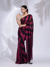 Handloom Multicolored Strips Saree - Cotton, Cotton (CK)