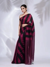 Handloom Multicolored Strips Saree - Cotton, Cotton (CK)