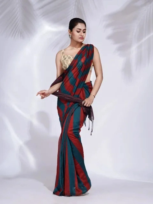 Handloom Multicolored Strips Saree - Cotton, Cotton (CK)