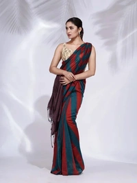 Handloom Multicolored Strips Saree - Cotton, Cotton (CK)