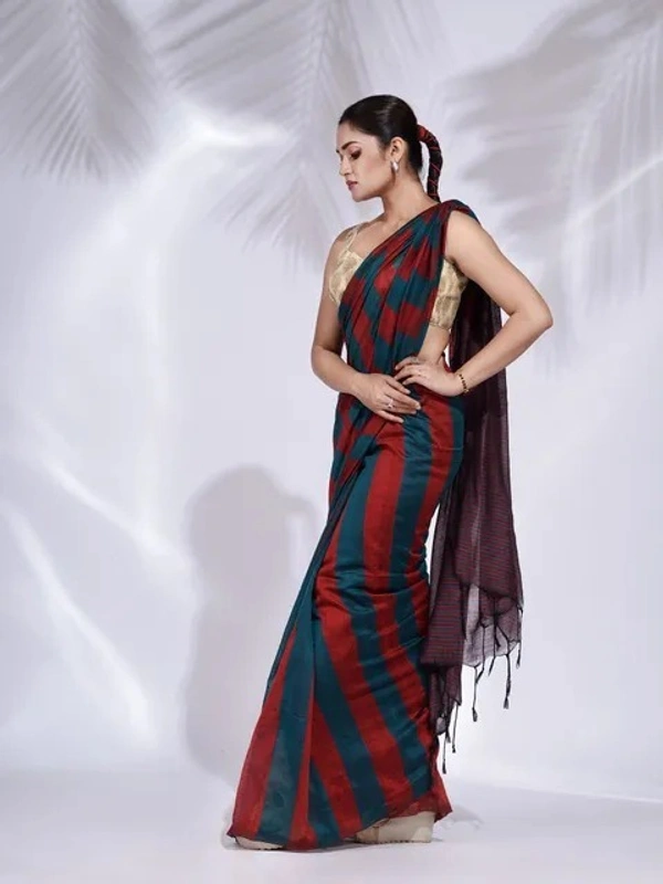 Handloom Multicolored Strips Saree - Cotton, Cotton (CK)