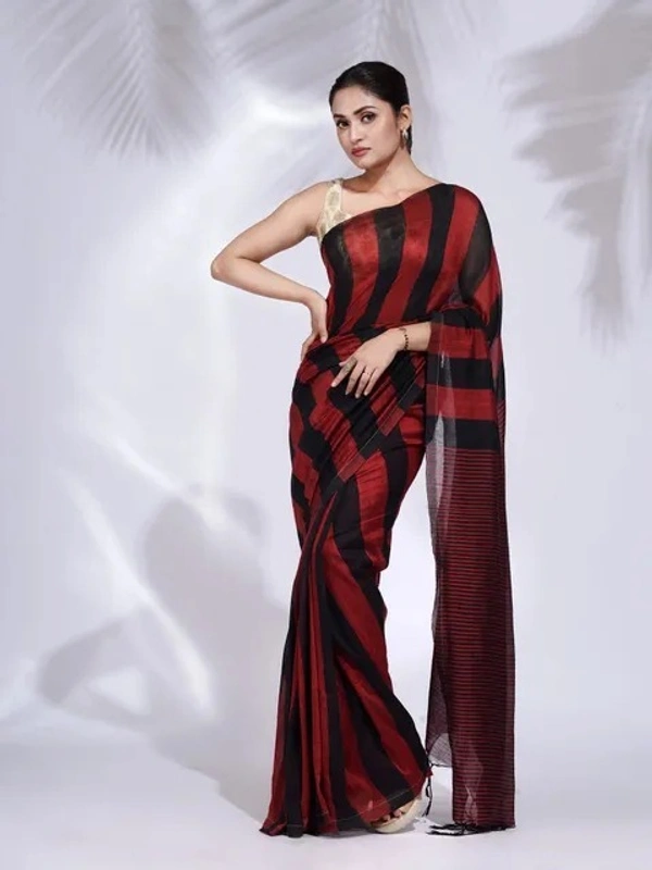 Handloom Multicolored Strips Saree - Cotton, Cotton (CK)