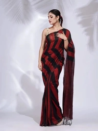 Handloom Multicolored Strips Saree - Cotton, Cotton (CK)