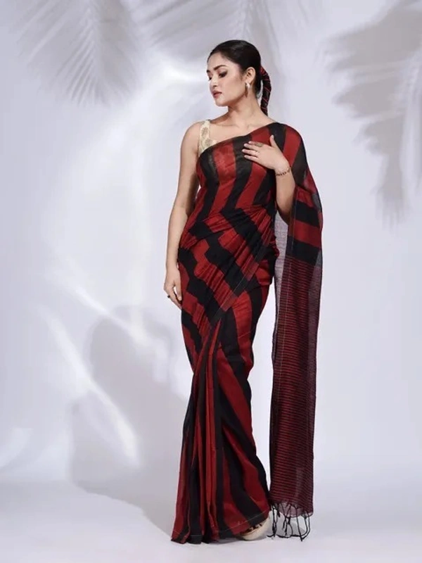 Handloom Multicolored Strips Saree - Cotton, Cotton (CK)