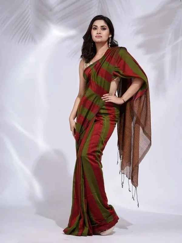 Handloom Multicolored Strips Saree - Cotton, Cotton (CK)