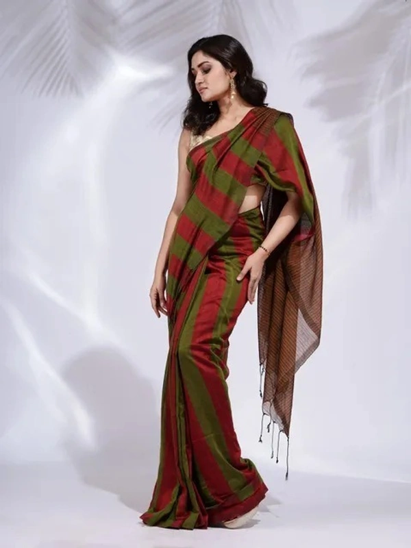 Handloom Multicolored Strips Saree - Cotton, Cotton (CK)