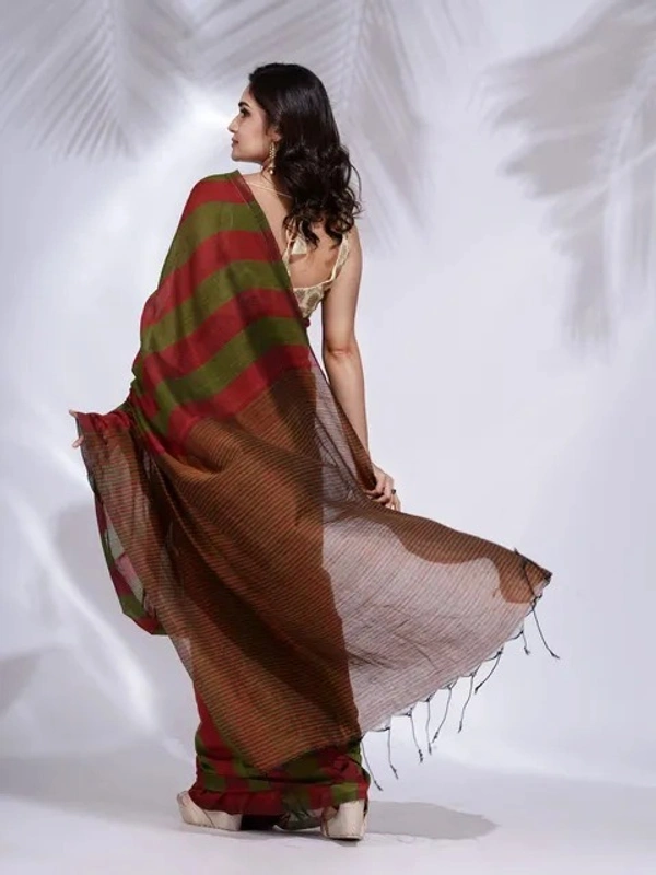 Handloom Multicolored Strips Saree - Cotton, Cotton (CK)