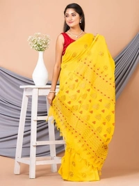 Floral Hand Golden Paint Saree - Yellow