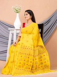 Floral Hand Golden Paint Saree - Yellow