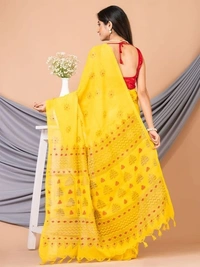Floral Hand Golden Paint Saree - Yellow