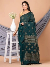 Floral Hand Golden Paint Saree - Jewel