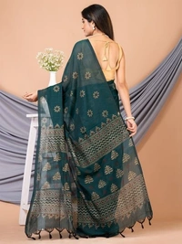 Floral Hand Golden Paint Saree - Jewel