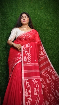 Handloom Traditional Woven Jamdani Work Saree - Red