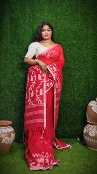 Handloom Traditional Woven Jamdani Work Saree - Red