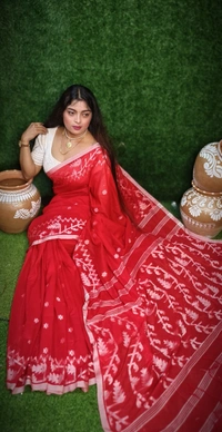 Handloom Traditional Woven Jamdani Work Saree - Red