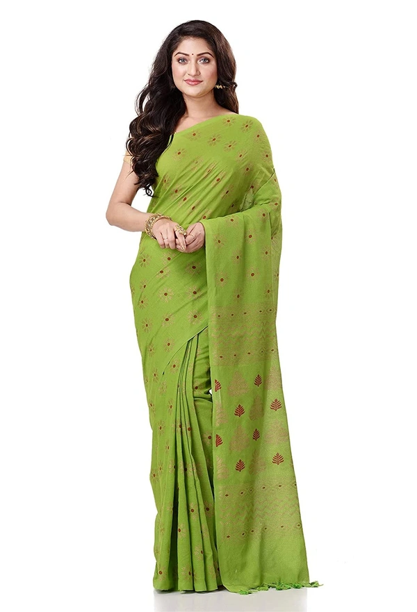 Golden Floral Hand Paint Saree - Olive