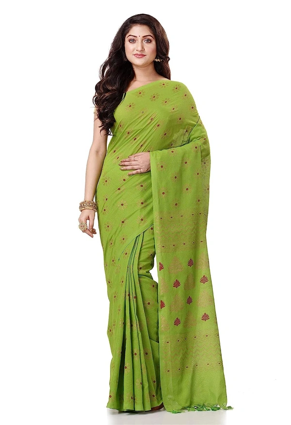 Golden Floral Hand Paint Saree - Olive
