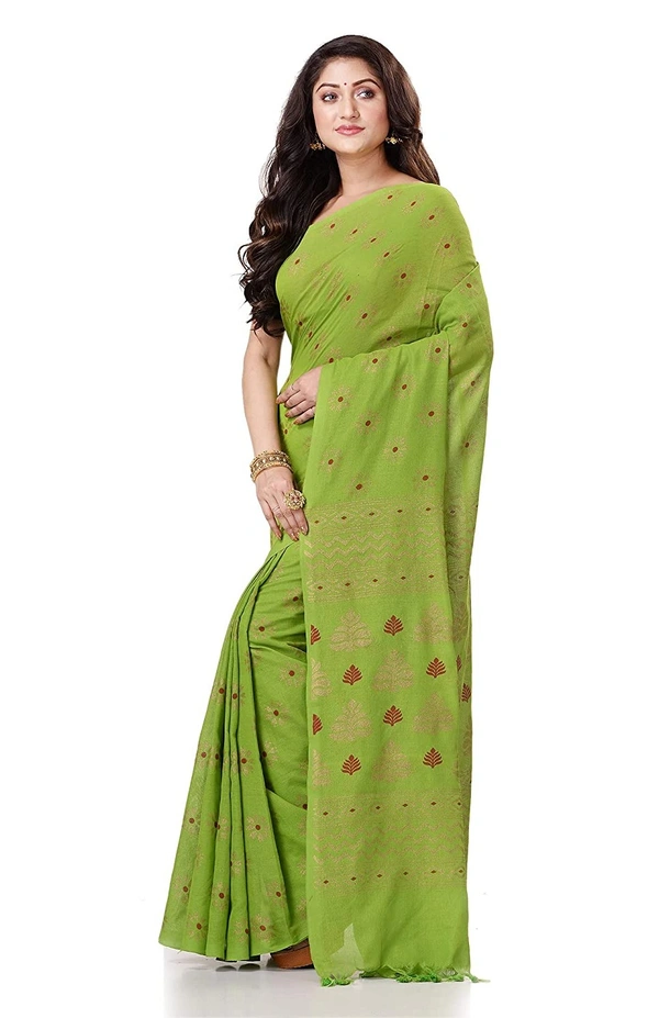 Golden Floral Hand Paint Saree - Olive