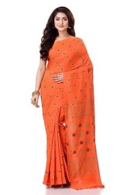 Golden Floral Hand Paint Saree - Flush Orange