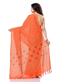 Golden Floral Hand Paint Saree - Flush Orange