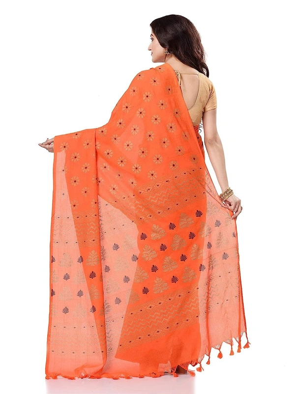 Golden Floral Hand Paint Saree - Flush Orange