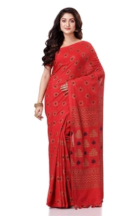 Golden Floral Hand Paint Saree - Red