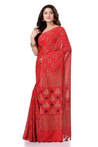 Golden Floral Hand Paint Saree - Red