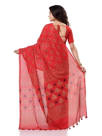 Golden Floral Hand Paint Saree - Red