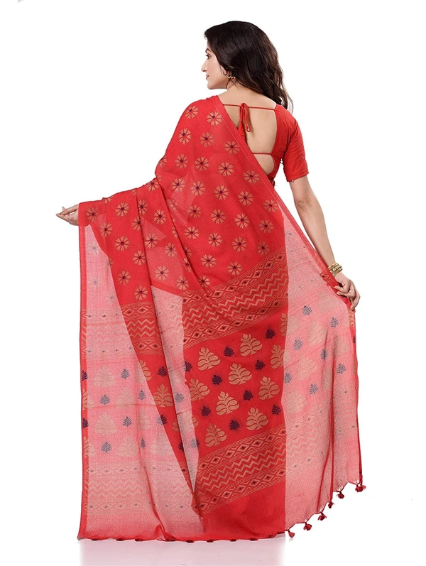 Golden Floral Hand Paint Saree - Red