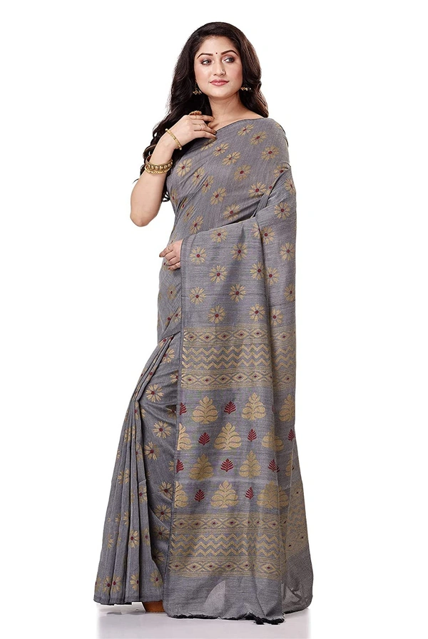 Golden Floral Hand Paint Saree - Silver