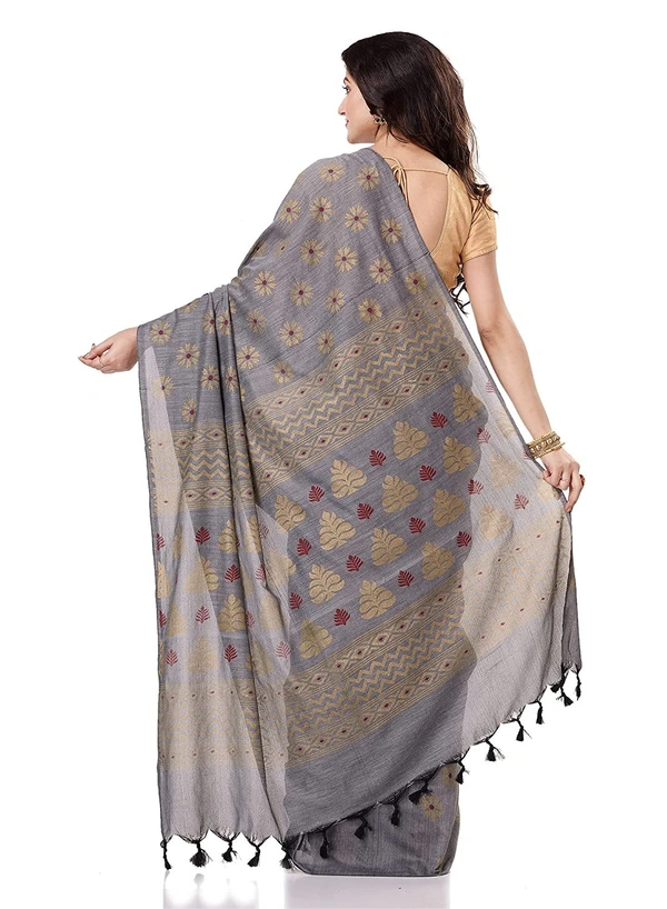 Golden Floral Hand Paint Saree - Silver