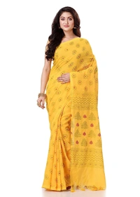 Golden Floral Hand Paint Saree - Yellow
