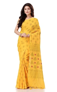 Golden Floral Hand Paint Saree - Yellow