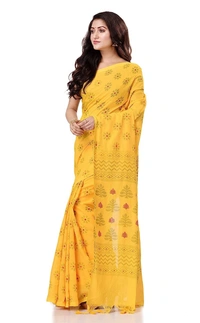 Golden Floral Hand Paint Saree - Yellow