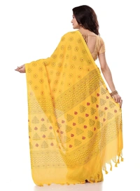 Golden Floral Hand Paint Saree - Yellow