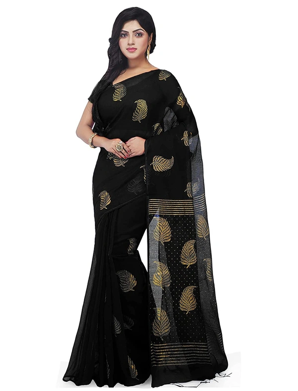 Golden Leaf Hand Paint Saree - Black