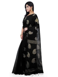Golden Leaf Hand Paint Saree - Black