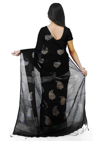 Golden Leaf Hand Paint Saree - Black