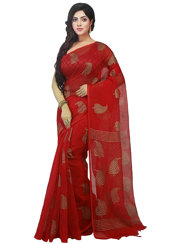 Golden Leaf Hand Paint Saree - Red