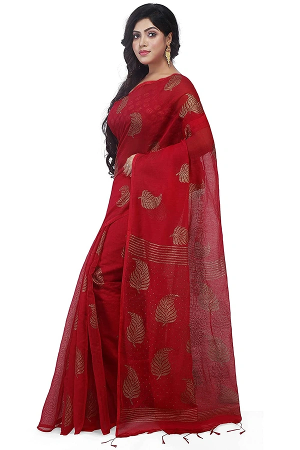 Golden Leaf Hand Paint Saree - Red